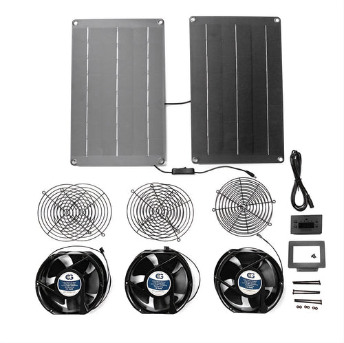 Coolerguys Dual Solar Powered Triple 172mm Fan Kit with THERMAL CONTROLLER